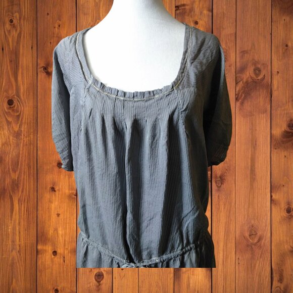 Sandro Size 1 Short Sleeve Gray Tie Waist Puff Sleeve 100% Silk Mini Dress - Picture 4 of 7